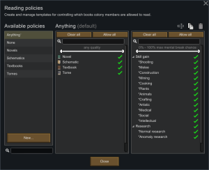 Reading policies tab with the Anomaly DLC enabled